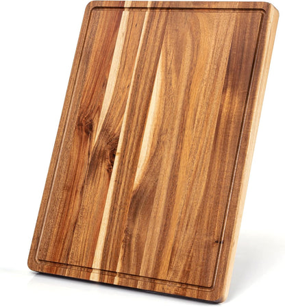 GarveeHome 18 in x 12 in Acacia Wood Cutting Board, 1 in Thick Chopping Board with Deep Juice Groove and Back Inner Handles, Kitchen Butcher Block Cutting Board for Meat, Vegetables and Fruit