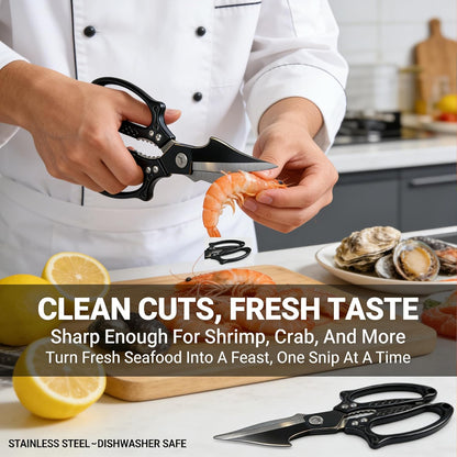 Multifunctional Heavy-Duty Kitchen Shears, Japanese Stainless Steel Kitchen Scissors, Ultra Sharp Poultry Shears for Chicken, Meat, Vegetables, Nut Cracker Opener (Silver)