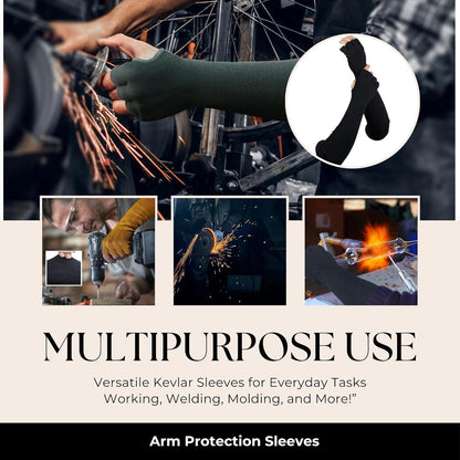 KEZZLED-Arm Protection Work Sleeves - 4-Way Protection, Long Arm Protectors Sleeve with Finger Opening, Cut Resistant and Heat Resistant Sleeves, Ideal for Welding, Gardening, Thin Skin, and Bruising