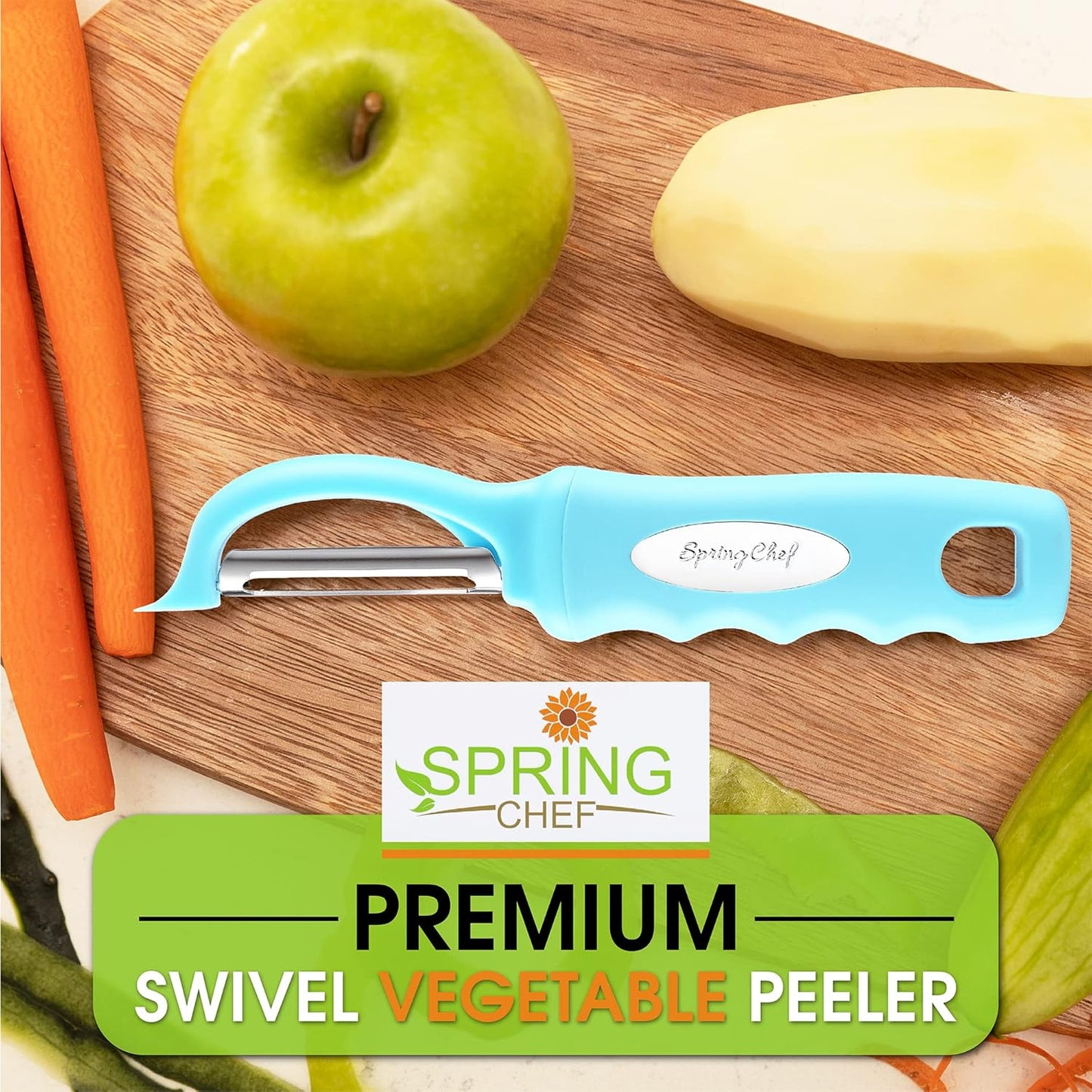 Spring Chef Premium Swivel Vegetable Peeler, Soft Grip Handle and Ultra Sharp Stainless Steel Blades - Perfect Kitchen Peeler For Veggie, Fruit, Potato, Carrot, Apple - Black