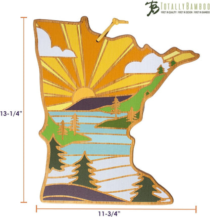 Totally Bamboo North Carolina State Shaped Cutting Board and Charcuterie Serving Platter with Artwork by Summer Stokes, Includes Hang Tie for Wall Display 18" x 8" x 5/8" - Colors B