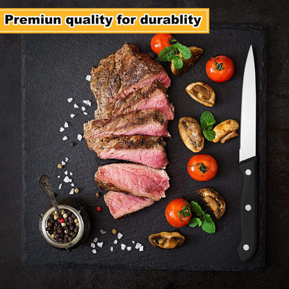 Lasnten 50 Pcs 8.67 Inches Fine Edge Steak Knife Set Stainless Steel Non Serrated Steak Knives Triple Riveted Straight Table Dinner Knives for Cutting Meat, Black