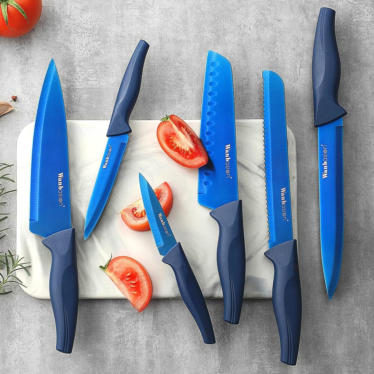Wanbasion Purple Professional Kitchen Knife Chef Set, Stainless Steel, Dishwasher Safe with Covers