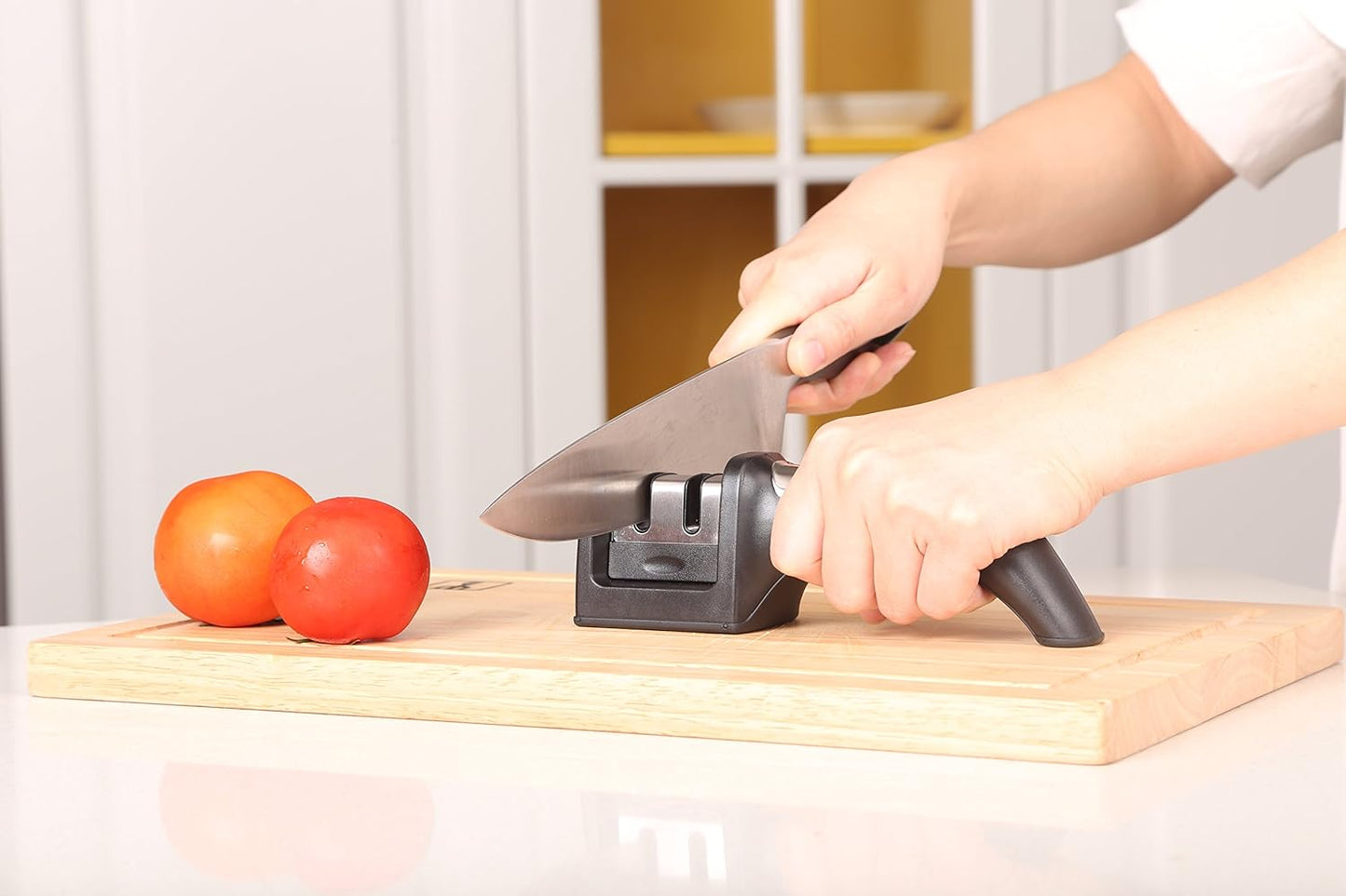 Ergo Chef Fastedge 2 Stage Knife Sharpener, Tabletop Kitchen Knife Sharpener, Tungsten Carbide and Ceramic Inserts, Red