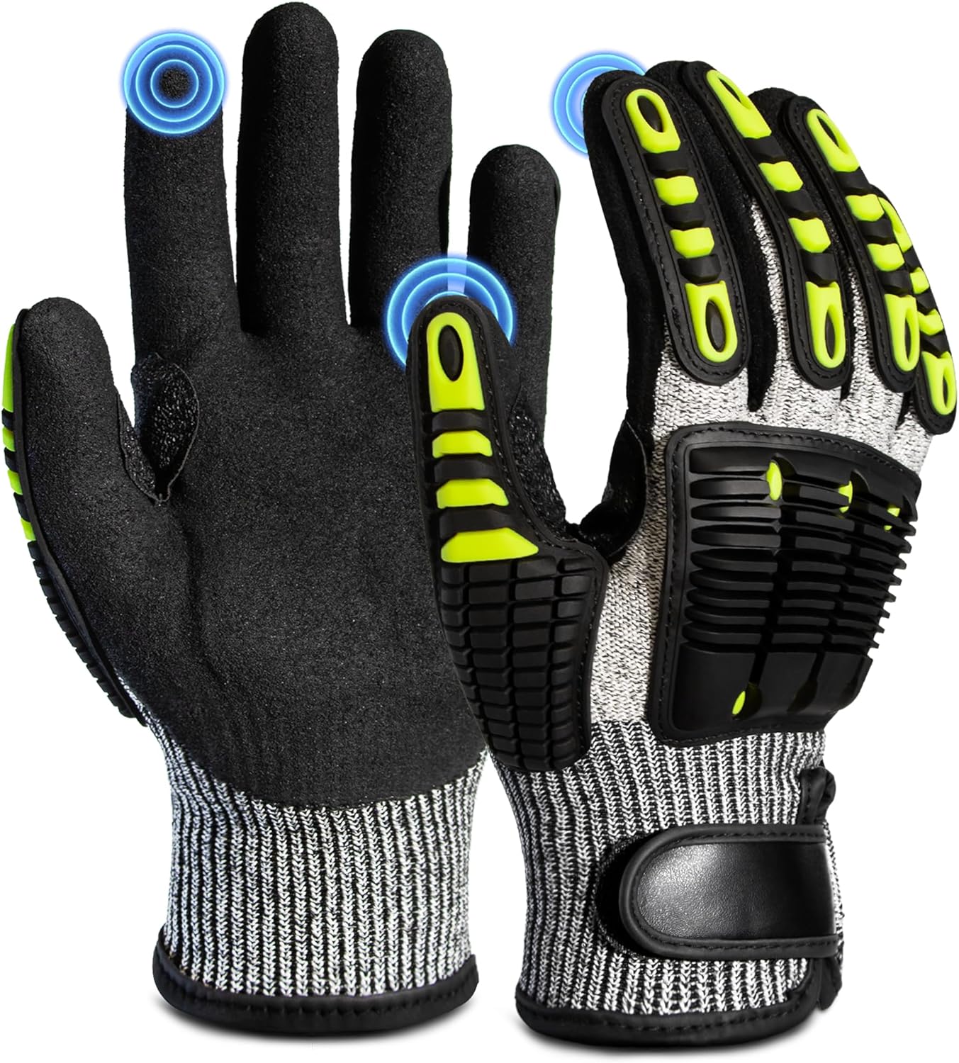Impact Work Gloves for Men - ANSI Cut Level A5 with TPR Knuckle Guards & Shock Absorption, Nitrile Coated Palm for Maximum Grip, Heavy Duty for Construction, Warehouse, Auto Repair (2 Pairs XL)