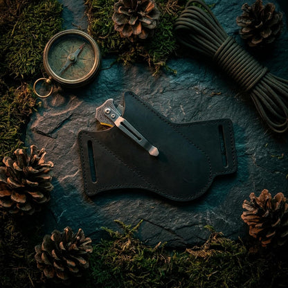 Knife Sheath,Belt Buckle Knife Sheath,Leather Knife Sheaths for Belt,Pocket Knife Folding EDC Belt Knife Holster,Open Top Knife Belt Leather Sheath for 5 inch Folding Knife.Gift for Men.