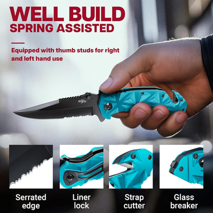 Pocket Knife for Men - Serrated Sharp 3.5" Folding Blade - Multifunction Tool with Wire Cutter Glass Breaker - Perfect Knives for Outdoor Cooking, Cutting Sashimi, Kitchen - Anniversary, Birthday Gifts Idea HB 207