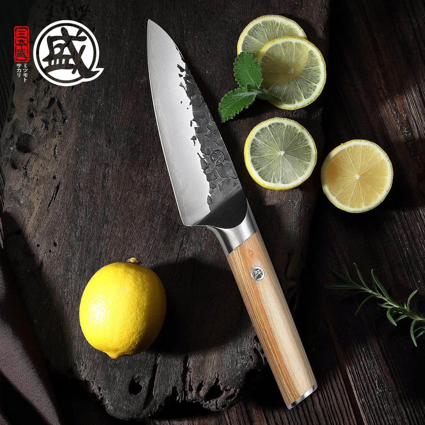 MITSUMOTO SAKARI Japanese Nakiri Knife 7 Inch, Hand Forged SKD-11 High Carbon Steel Vegetable Knife, Ultra-Sharp Thin Blade, Pakkawood Handle for Home & Pro