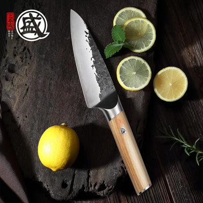 MITSUMOTO SAKARI Japanese Nakiri Knife 7 Inch, Hand Forged SKD-11 High Carbon Steel Vegetable Knife, Ultra-Sharp Thin Blade, Pakkawood Handle for Home & Pro