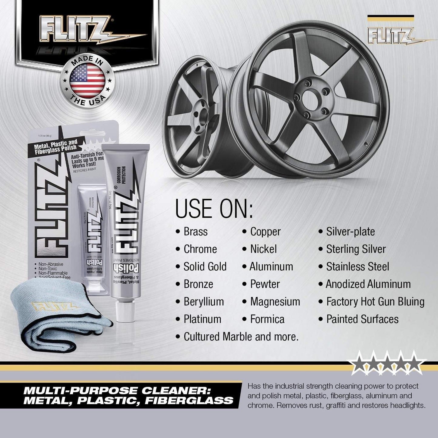 Flitz Metal Polish Paste - 1.76oz USA-Made Polish for Solid Chrome, Stainless Steel, & Aluminum - Non-Abrasive for Light Oxidation - Requires Manual Buffing - Not for Plated/Coated Surfaces (1 Pack)