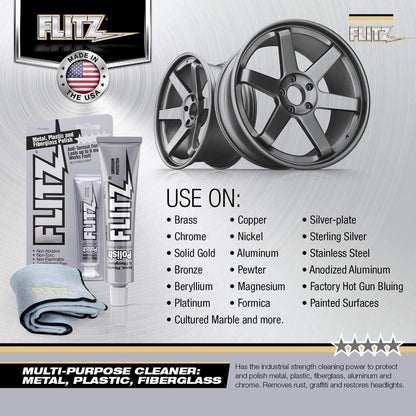 Flitz Metal Polish Paste - 1.76oz USA-Made Polish for Solid Chrome, Stainless Steel, & Aluminum - Non-Abrasive for Light Oxidation - Requires Manual Buffing - Not for Plated/Coated Surfaces (1 Pack)
