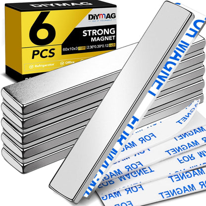 DIYMAG Neodymium Magnets, 8 Pack Strong Magnetic Bar with Double-Sided Adhensive Backing Heave Duty Rare Earth Magnet for Fridge, Classroom, Science and Craft - 2.36 x 0.39 x 0.12 in Silver