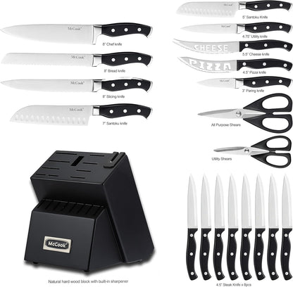 McCook® Knife Sets,German Stainless Steel Kitchen Knife Block Set with Built-in Sharpener