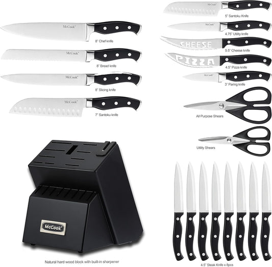 McCook® Knife Sets,German Stainless Steel Kitchen Knife Block Set with Built-in Sharpener