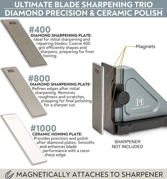 3000 & 6000 Grit Whetstone Plates Set – Extra Fine Corundum Sharpening Stones – Includes Leather Strop & Cleaning Eraser - Compatible Only with Parkway Home Adjustable Rolling Knife Sharpener
