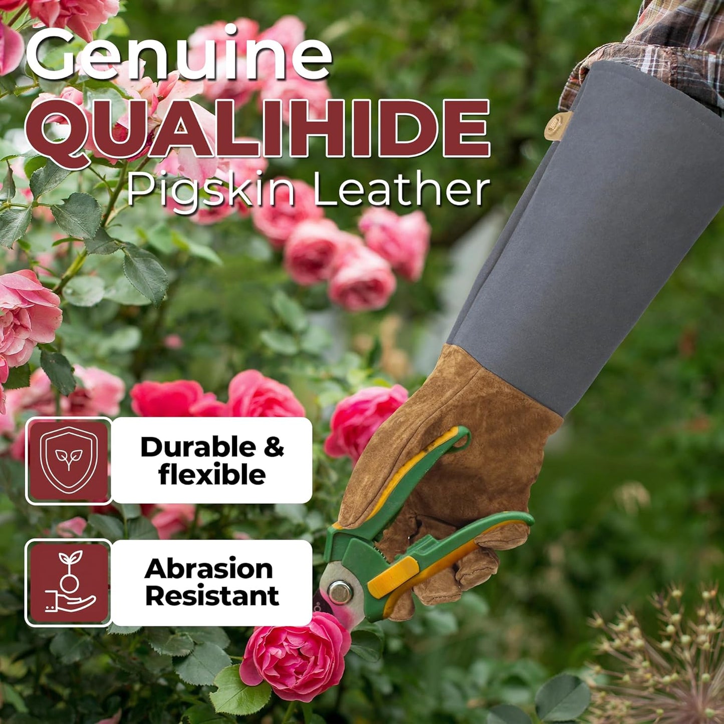 HANDLANDY Rose Pruning Gloves for Men & Women, Long Thorn Proof Gardening Gloves, Breathable Pigskin Leather Gauntlet, Best Garden Gifts & Tools for Gardener