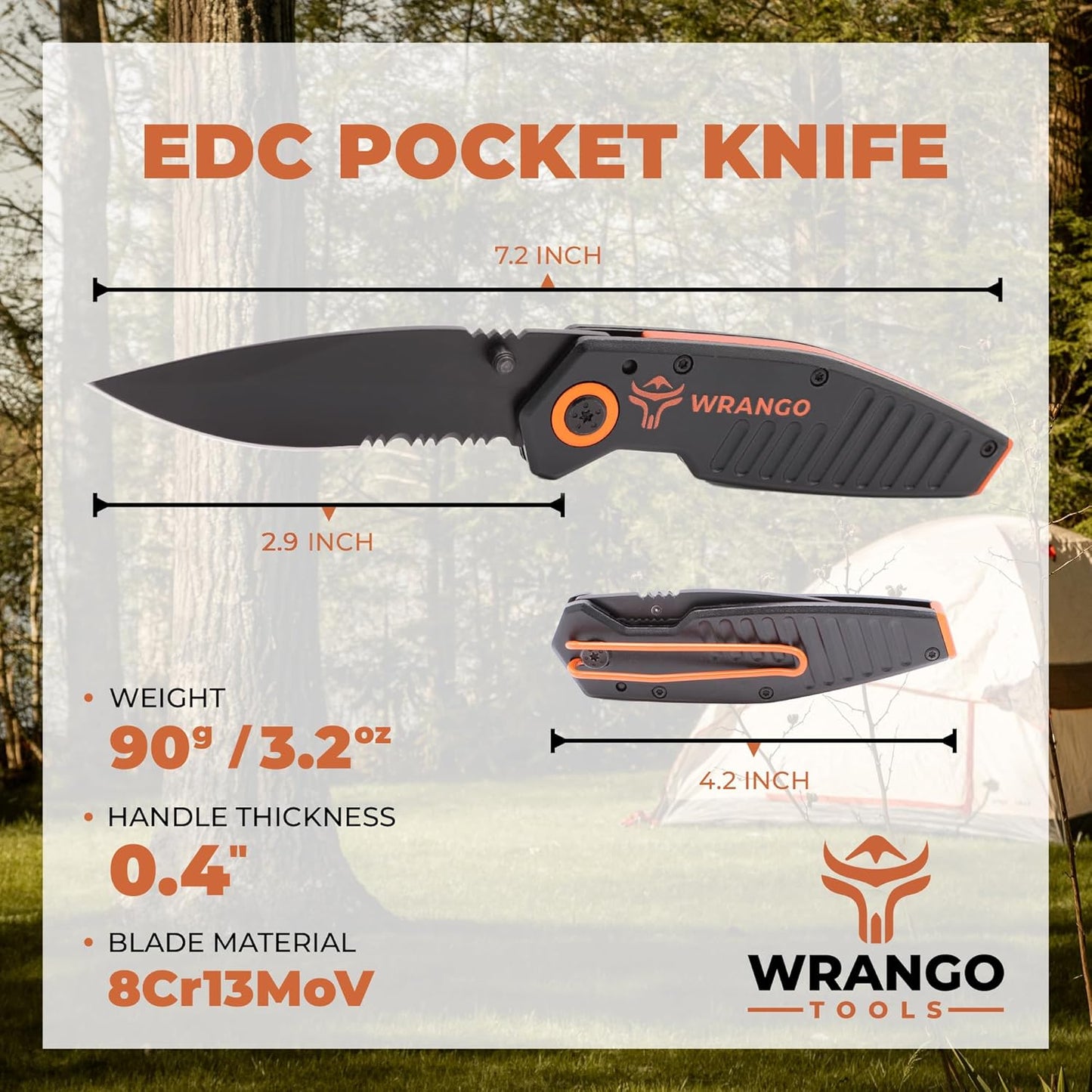 EDC Pocket Knife - Compact Every Day Carry Tactical Pocket Knife - 2.9" 8Cr13MoV Drop Point Partially Serrated Blade - Lightweight 3.2oz - Folding Knife