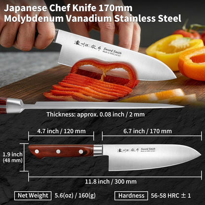 6.7 Inch Santoku Knife, Made in Japan, High Carbon Molybdenum Stainless Steel Japanese Chef Knife with Sakura Handle, Kitchen Knife for Slicing Meat, Vegetable & Fruit