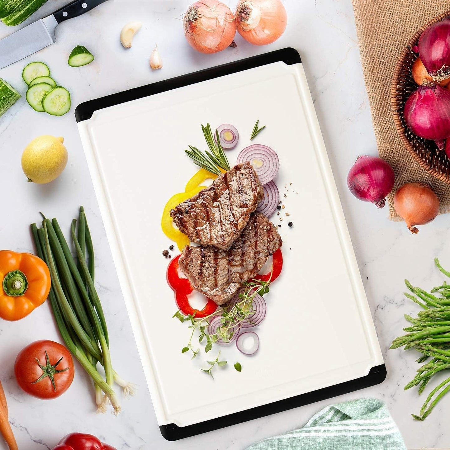 Extra Large Plastic Cutting Board for Kitchen - 18 Inch Dishwasher Safe Cutting Board, Reversible Chopping Board with Juice Groove + Non Slip Feet for Meat, Fruit, Vegetables, Meal Prep by Belwares