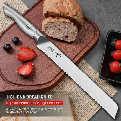 MAD SHARK Bread Knife 8 Inch, Razor Sharp Blade from German Molybdenum-vanadium Steel, Professional Serrated Bread Knife for Homemade Bread, Sourdough Cutting (8 inch)