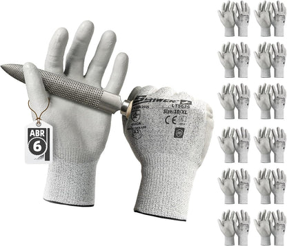 Schwer 6 Pairs ANSI A2 Cut Resistant Work Gloves with Certified Level 6 Ultra Abrasion Resistance, Safety Gloves with Grip for General Use, Construction, Gardening, Mechanic, 3D-Comfort, LT5636, L