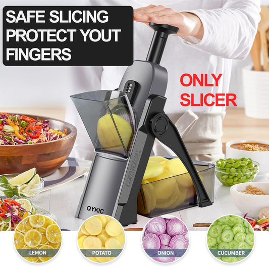 QYKIC Safe Mandoline Slicer, Potato Clips Slicer, Vegetable Food Slicer, Thickness Adjustable for Cucumber Onion Carrot Lemon (Only Slicer White)