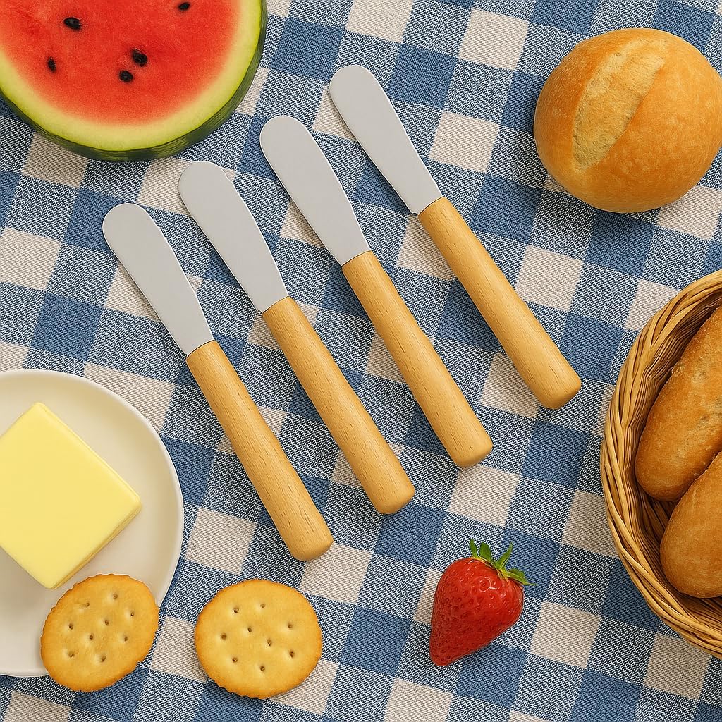 Butter Knives Set of 6, Wood Handle, Durable Stainless Steel Blade, Butter Knife for Smooth Spreading Butter Cream Cheese Jam, Ideal for Bagels, Sandwiches, Butter Knife Spreader 7 Inches