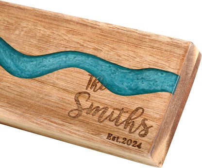 Magnetic Knife Holder, 15.7 Inch Walnut Wood and Resin Magnetic Knife Bar for Wall, Heavy Duty Magnet Holds 8 Knives, Handcrafted Ocean Blue (Ocean's Embrace)