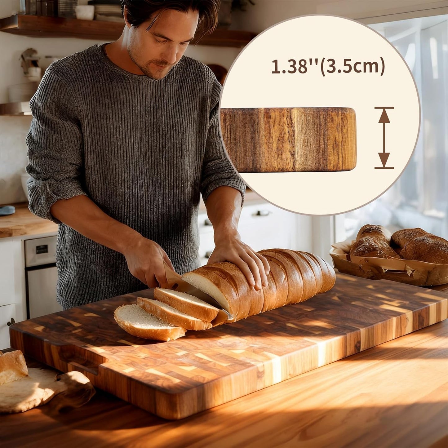 Utoplike Extra Large XXXL Bamboo Cutting Board 24 x16 Inch, Largest Wooden Butcher Block for Turkey, Meat, Vegetables, BBQ, Over the Sink Chopping Board with Handle and Juice Groove, Thickness 1.25"