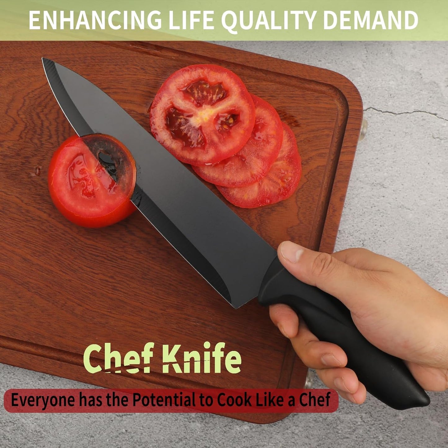Knife Set - 6 Piece Knife Block Set, Knives Set for Kitchen Scissors With Compact Holder, No Stick Sharp Chef Knife, Razor Sharp Ergonomic Handle Design (Khaki)