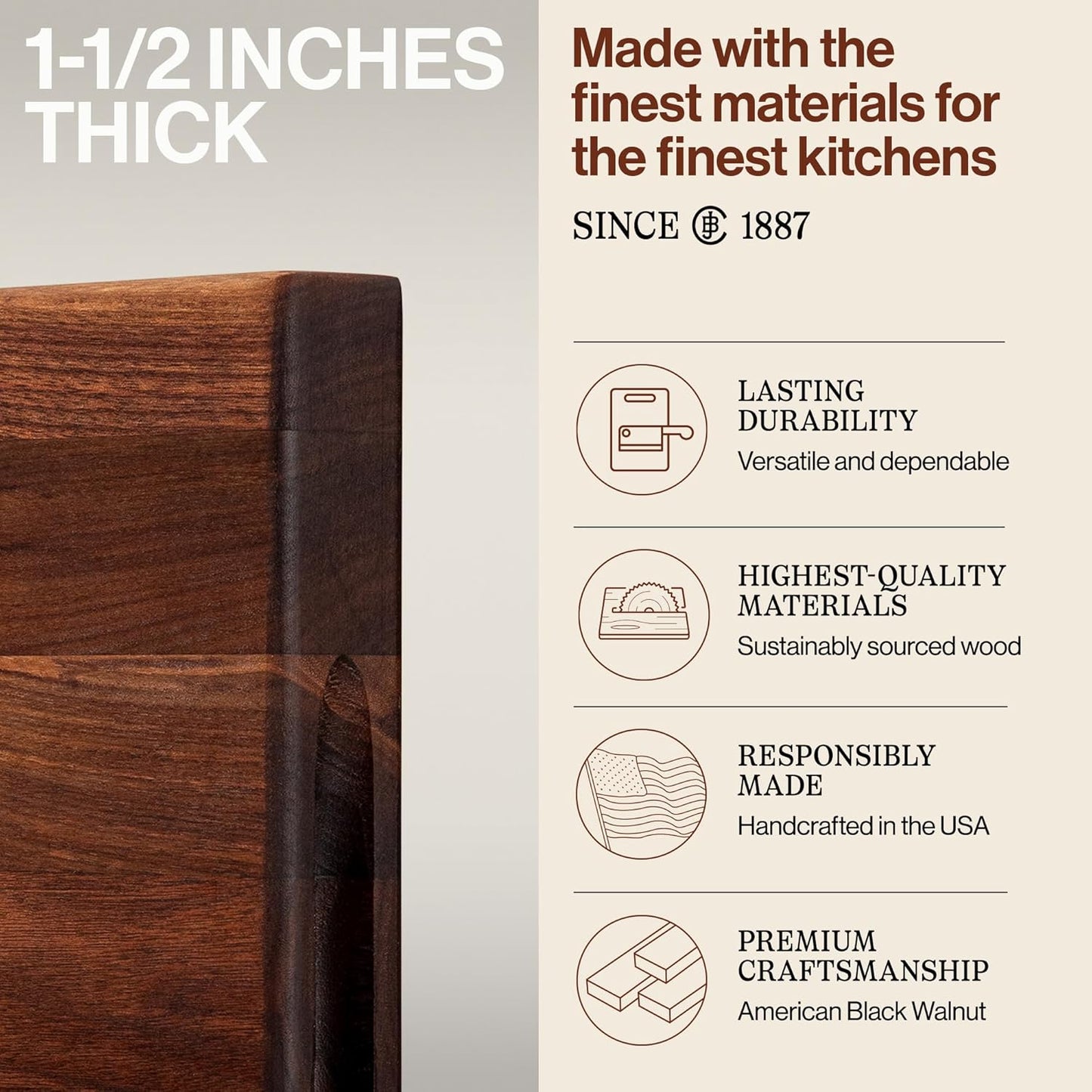 John Boos R-Board Series Rectangular Wooden Maple Cutting Board 20”x15” – 1.5” Thick, 12-lb Reversible Butcher Block with Edge-Grain & Finger Grips – Made in the USA