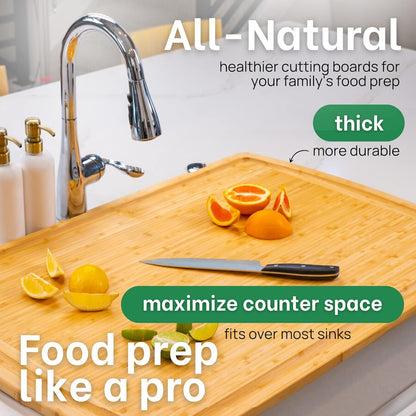 Greener Chef 30 x 20 Organic Extra Large Cutting Board with Lifetime Replacements – Wood Bamboo Chopping Board - Wooden Butcher Block Cutting Board for Carving Turkey, Grilling Brisket and BBQ