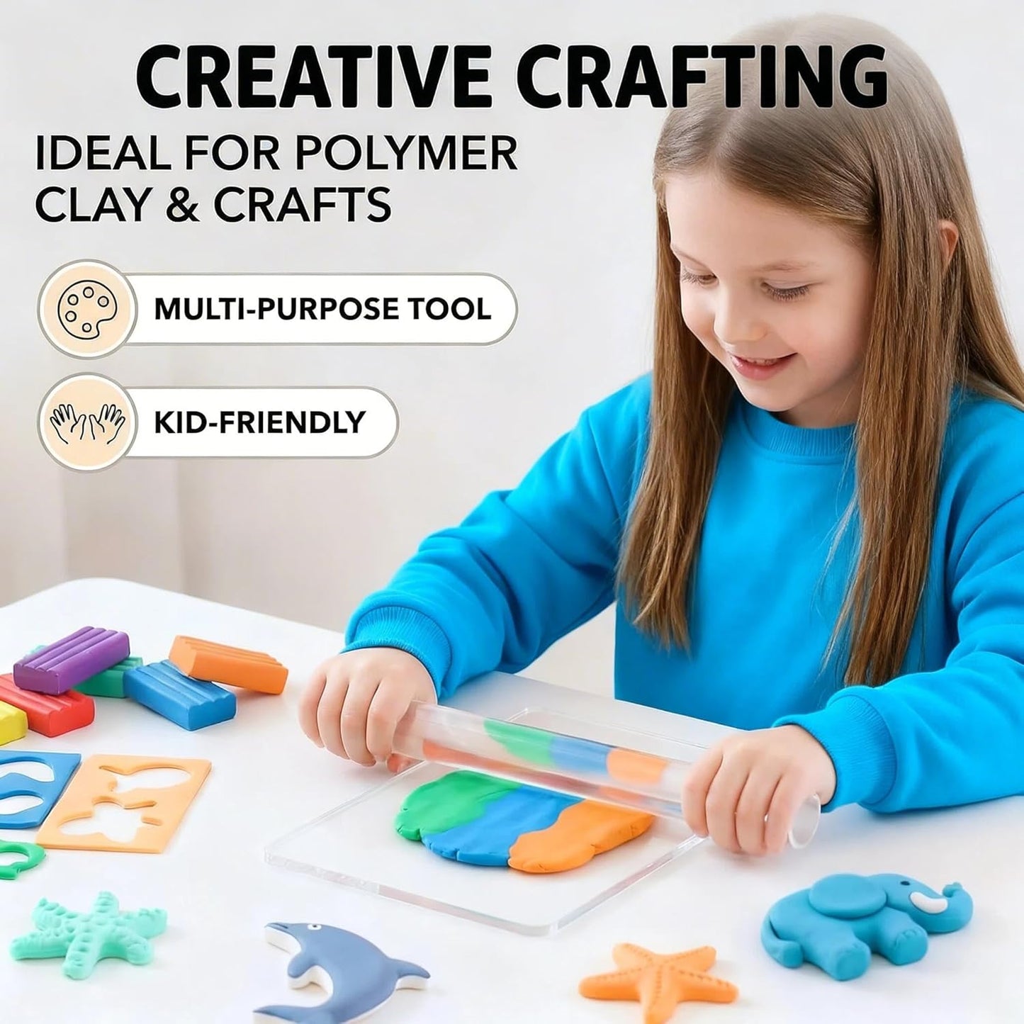 Basic Polymer Clay Tools, Clay Sculpting Tools Acrylic Roller Pin, Clear Rectangle Sheet Press Board, Double-Ended Pottery Carving Set for Beginner (15)
