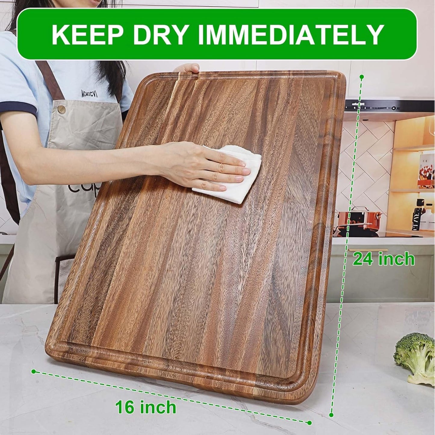 Acacia Wood Cutting Board for Kitchen - Caperci Organic Wooden Chopping Serving Board with Deep Juice Groove for Meat (Butcher Block) Veggies, Fruit and Cheese, 17 x 12"