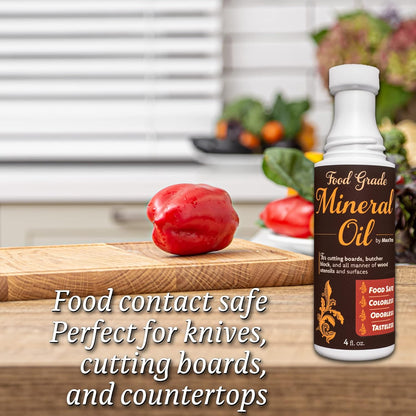 MAXTITE Easy-Applicator Mineral Oil for Cutting Boards and All Wood Care, Ultrapure Food Grade (4oz with Foam Applicator Tip) Made in USA