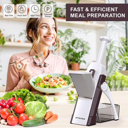 5 in 1 Safe Mandoline Slicer for Kitchen, Safe Vegetable Chopper, Paring Knife, Adjustable Thickness, Easy to Clean, Vegetable Slicer, Slicing, Strips, Shredding, Dicing, Chop (Black Knight)