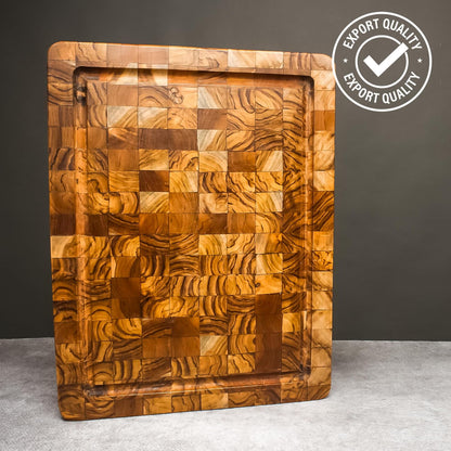 Premium End Grain Wood Cutting Board 16x12 – Large Reversible Butcher Block with Juice Groove, Side Handles, Smooth Corners, christmas,new year, thanksgiving
