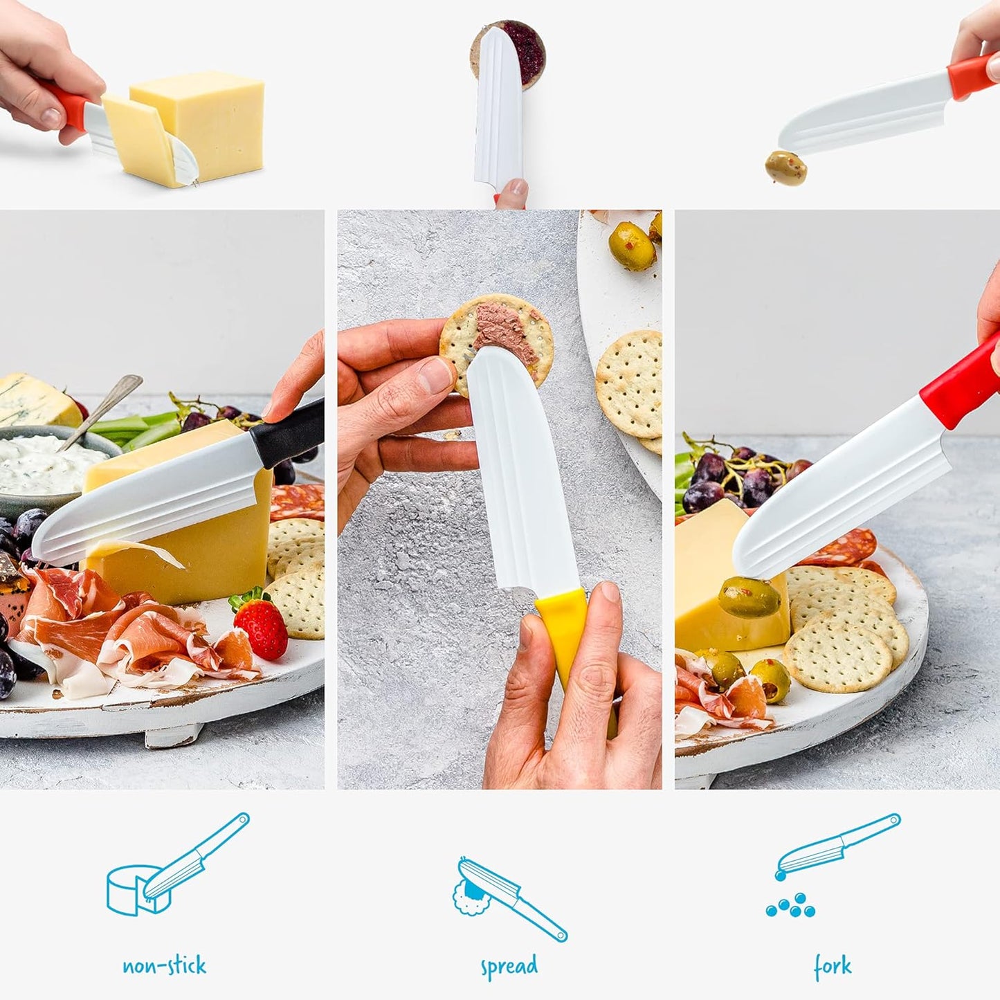 Dreamfarm Knibble Lite 3-In-1 Non-Stick Cheese Knife for Charcuterie, Slicing, Spreading, with Built-In Fork to Serve & Share Foods - 9" Black