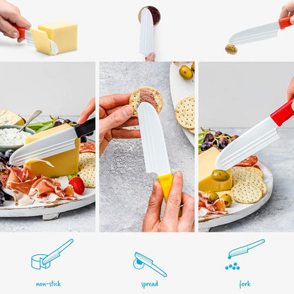 Dreamfarm Knibble Lite 3-In-1 Non-Stick Cheese Knife for Charcuterie, Slicing, Spreading, with Built-In Fork to Serve & Share Foods - 9" Black