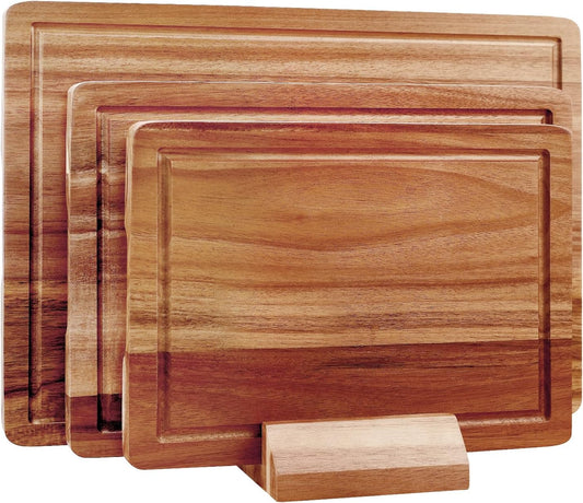 3 Pack Bamboo Cutting Board Set with Non Slip Feet Solid Wood Cutting Boards for Kitchen Non Toxic Wooden Chopping Boards Small Plastic Free Butcher Block Hardwood Serving Cheese Charcuterie Board