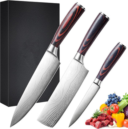 3 Pieces Knife Set, High Carbon Stainless Steel Professional Kitchen Knife Set, Ultra Sharp Chef Knives Sets with Ergonomic Wooden Handle