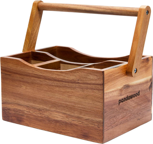 Utensil Caddy for Parties - Acacia Wood Silverware Caddy for Party Kitchen Countertop - Utensil Holder for Party Kitchen Counter - Cutlery Flatware Caddy Silverware Holder for Countertop Organizer