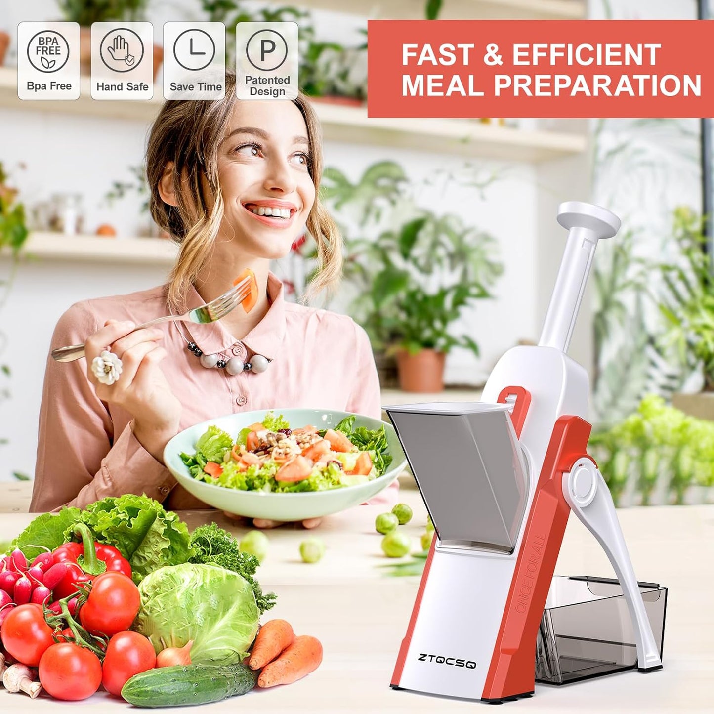 5 in 1 Safe Mandoline Slicer for Kitchen, Safe Vegetable Chopper, Paring Knife, Adjustable Thickness, Easy to Clean, Vegetable Slicer, Slicing, Strips, Shredding, Dicing, Chop (Black Knight)