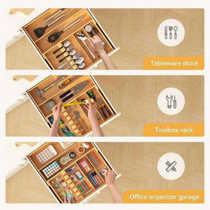 Yofidra Bamboo Silverware Organizer, 12.6 x 6.97 x 1.96 Inches Kitchen Utensil Drawer Organizer, Silverware Tray for Drawer with Fixed Slots for Spoons, Forks & Knives, Natural