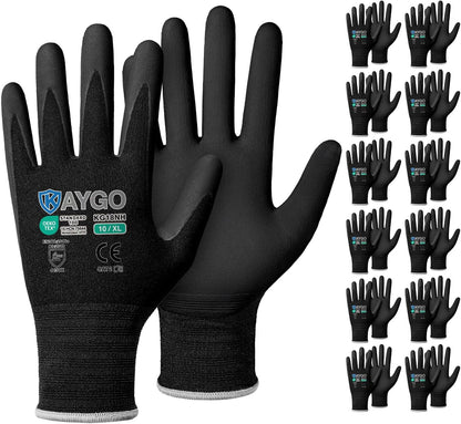 KAYGO Safety Work Gloves MicroFoam Nitrile Coated, 3 Pairs KG18NB,Seamless Knit Nylon Glove for Men and Women, Ideal for Automotive,Warehouse,Construction (Small,Gray)