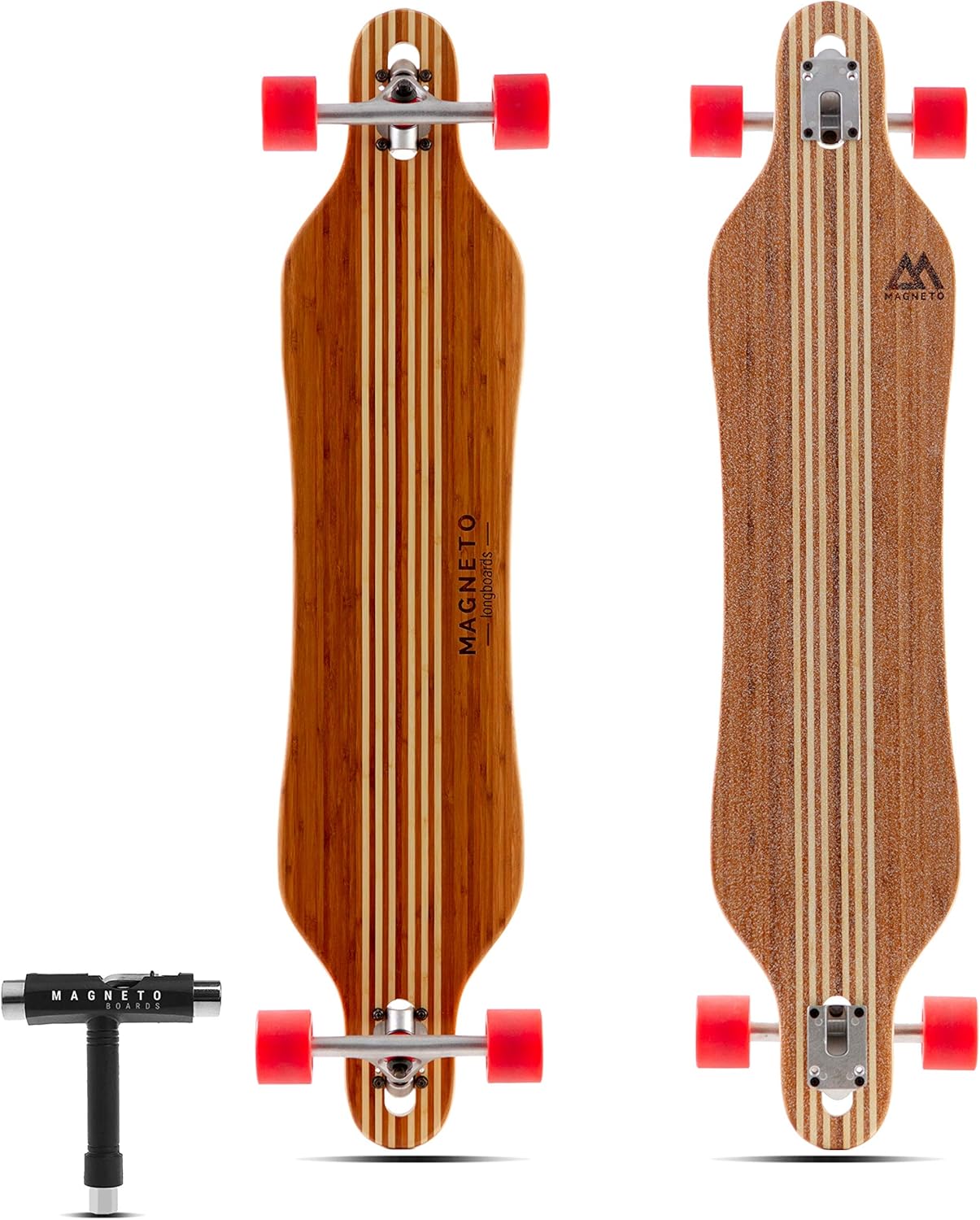 Magneto Longboards Bamboo Longboards for Cruising, Carving, Free-Style, Downhill and Dancing (Bamboo Drop & Fiberglass Through Longboard)