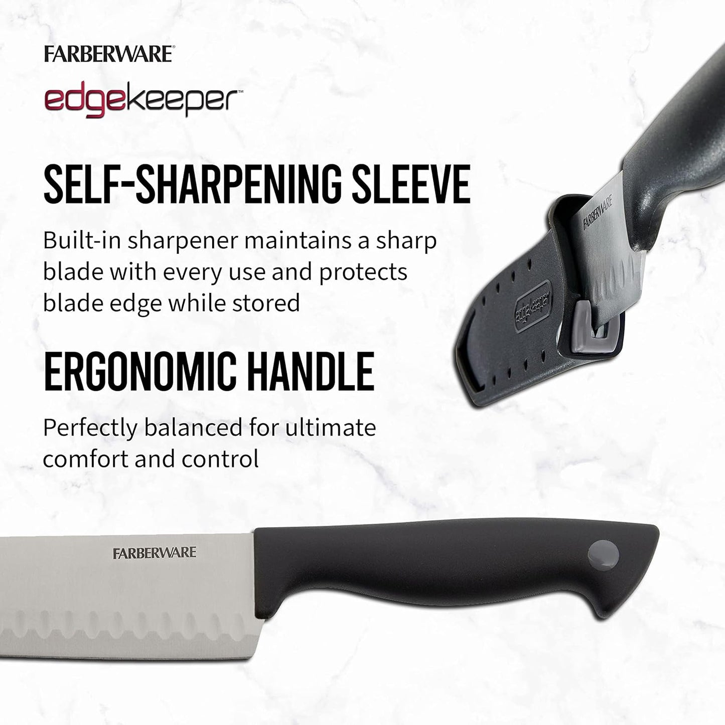 Farberware EdgeKeeper 6 Inch Chef Knife with Self-Sharpening Blade Cover, High-Carbon Stainless Steel Kitchen Knife for Slicing, Dicing, and Mincing