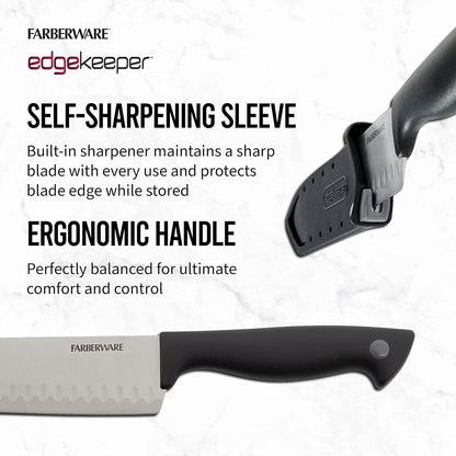Farberware EdgeKeeper 6 Inch Chef Knife with Self-Sharpening Blade Cover, High-Carbon Stainless Steel Kitchen Knife for Slicing, Dicing, and Mincing