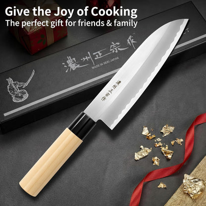 6.7 Inch Santoku Knife, Made in Japan, High Carbon Molybdenum Stainless Steel Japanese Chef Knife with Sakura Handle, Kitchen Knife for Slicing Meat, Vegetable & Fruit