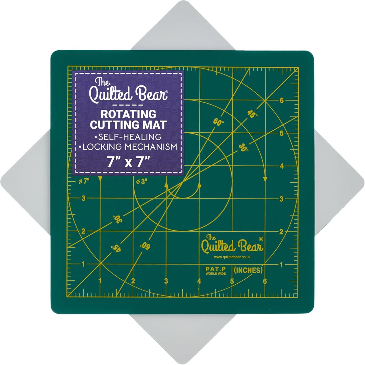The Quilted Bear Rotating Cutting Mat 12" x 12" - Locking & Rotating Self Healing Cutting Board for Sewing, Fabric & Quilting - 360 Degree Sewing Supplies Mat for Craft Table (Pink)